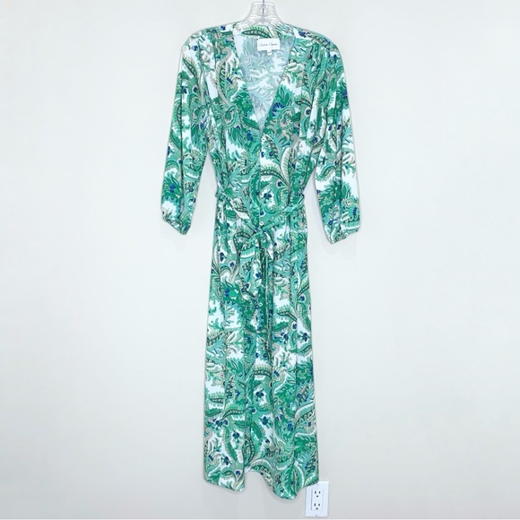 Cara Cara Paris Midi Dress (Sz XS/S) Long Sleeve Tie Waist Scroll Paisley Green